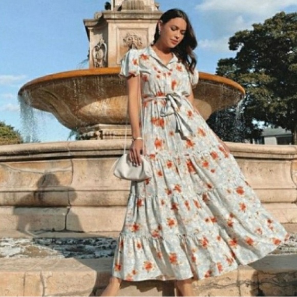 MISA Los Angles NEW EVELEIGH Dress Belted Tiered Maxi In Daydream Floral Size M - Picture 1 of 16